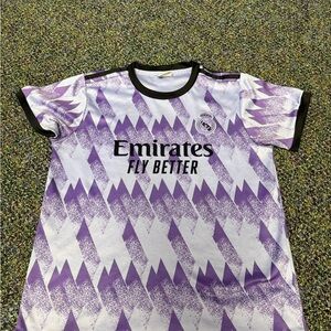 Benzema Kids' Purple & White Graphic Soccer Jersey - Emirates Fly Better. Sz 30